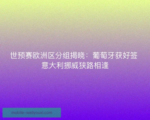 世预赛欧洲区分组揭晓：葡萄牙获好签 意大利挪威狭路相逢